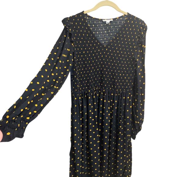 Beach Lunch Lounge Womens Black Gold Polka Dot Smocked Bust Flare Dress M Boho - Picture 3 of 7